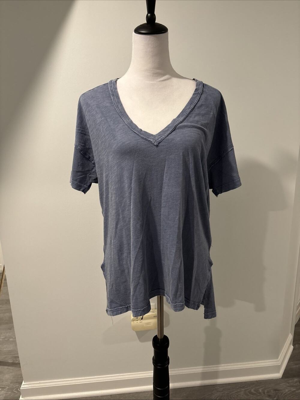Pilcro Anthropologie Jordyn Cotton-Slub V-Neck Oversized Tee Blue Size Small NEW